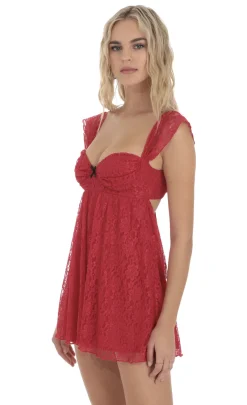 LUCY IN THE SKY Mini Dresses^Lace Babydoll Dress In Red