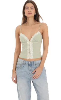 LUCY IN THE SKY Tops^Lace Bow Top In Sage