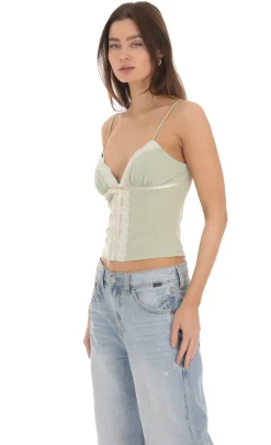 LUCY IN THE SKY Tops^Lace Bow Top In Sage