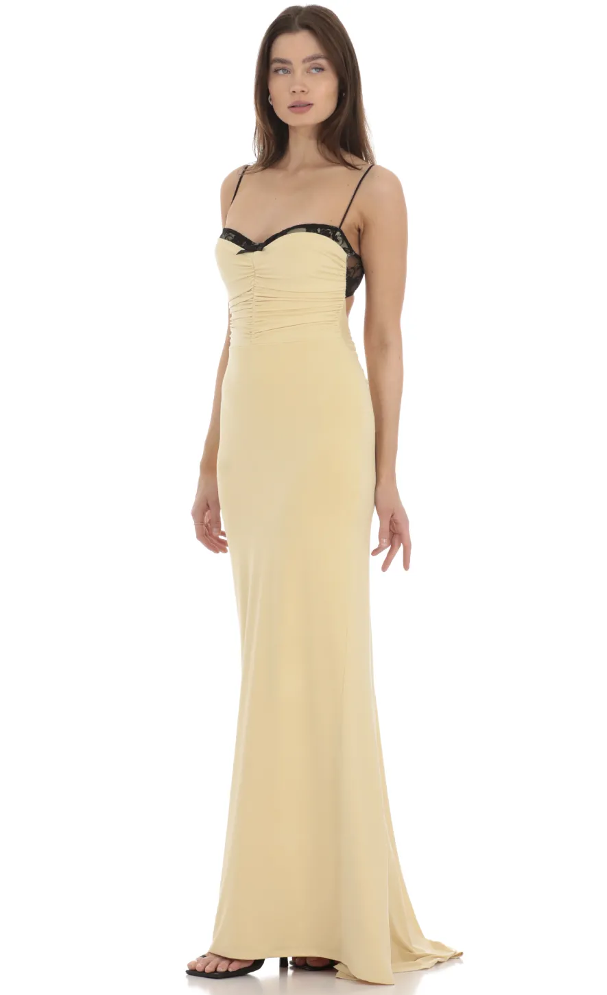 LUCY IN THE SKY Maxi Dresses^Lace Bust Open Back Maxi Dress In Yellow