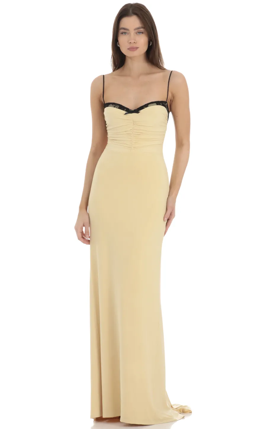 LUCY IN THE SKY Maxi Dresses^Lace Bust Open Back Maxi Dress In Yellow