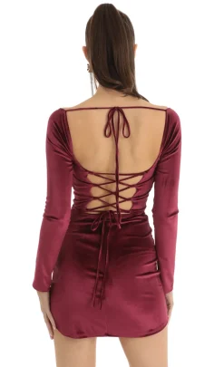 LUCY IN THE SKY Mini Dresses^Lace Bust Velvet Dress In Red