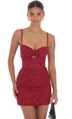 LUCY IN THE SKY Mini Dresses^Lace Cutout Bodycon Dress In Maroon
