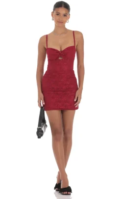 LUCY IN THE SKY Mini Dresses^Lace Cutout Bodycon Dress In Maroon