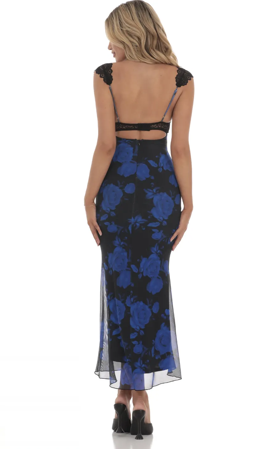 LUCY IN THE SKY Maxi Dresses^Lace Cutout Floral Maxi Dress In Black And Blue