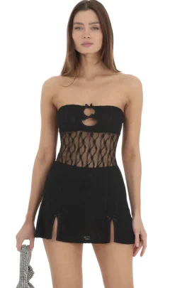 LUCY IN THE SKY Mini Dresses^Lace Cutout Strapless Dress In Black