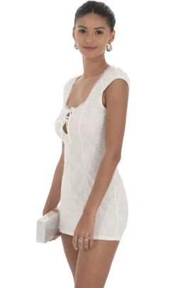 LUCY IN THE SKY Mini Dresses^Lace Double Tie Dress In White