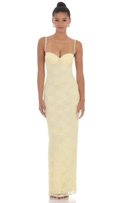LUCY IN THE SKY Maxi Dresses^Lace Floral Trim Maxi Dress In Yellow