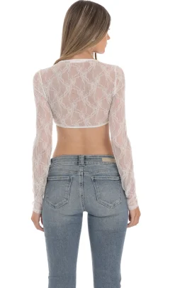 LUCY IN THE SKY Tops^Lace Front Tie Top In White