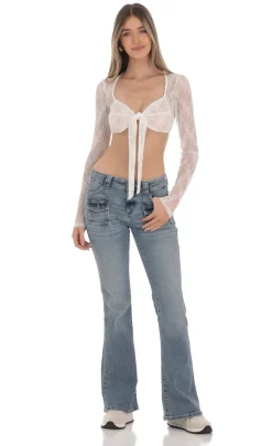 LUCY IN THE SKY Tops^Lace Front Tie Top In White