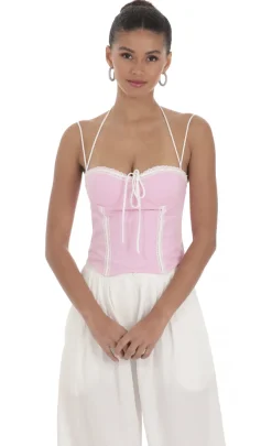 LUCY IN THE SKY Tops^Lace Halter Top In Pink