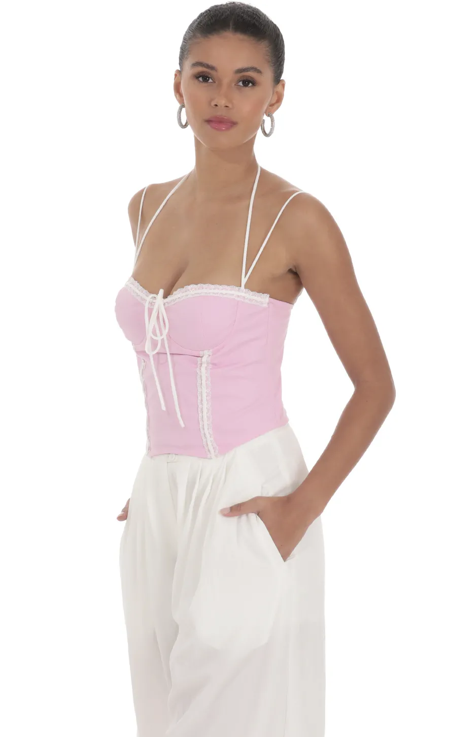 LUCY IN THE SKY Tops^Lace Halter Top In Pink