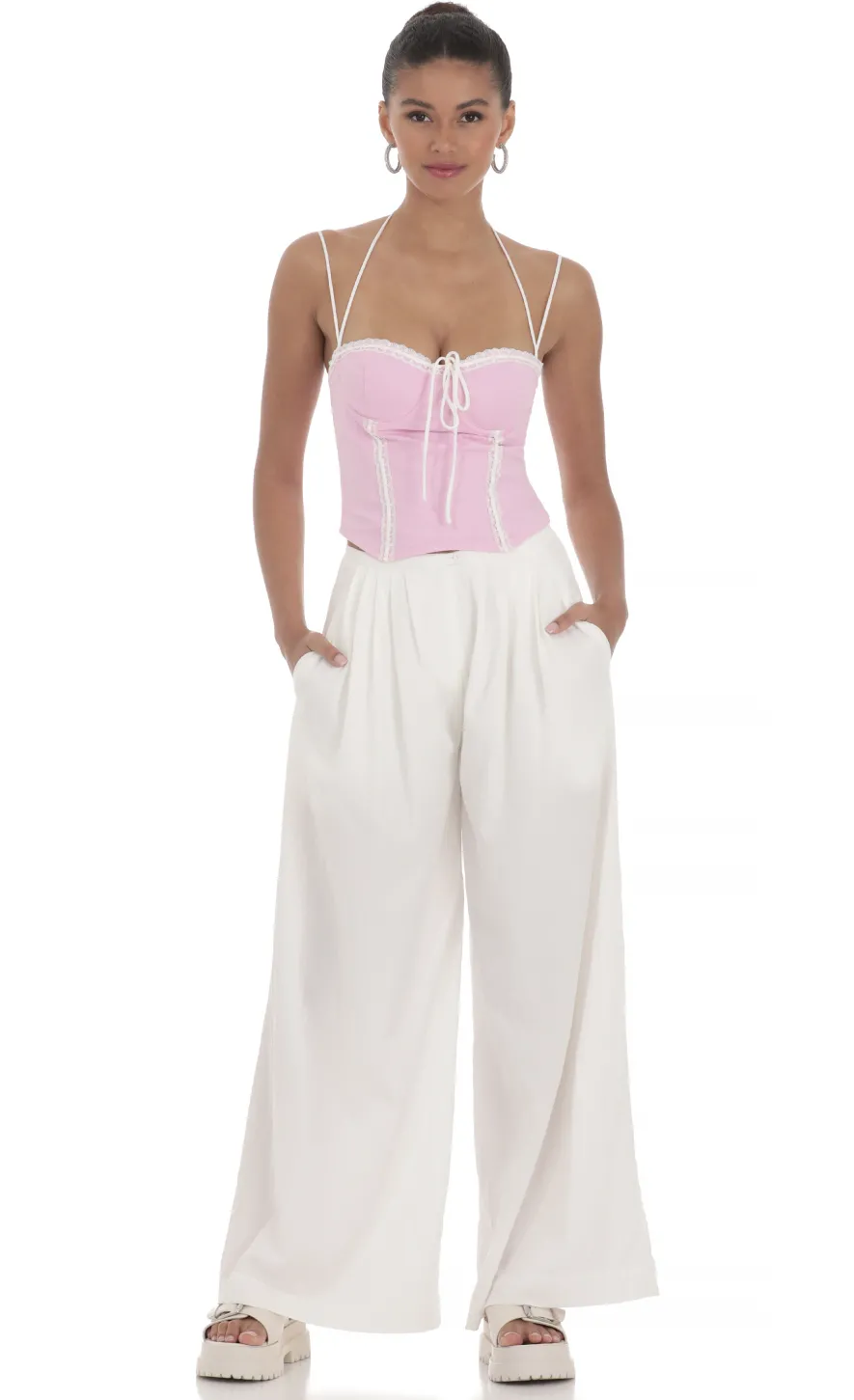 LUCY IN THE SKY Tops^Lace Halter Top In Pink