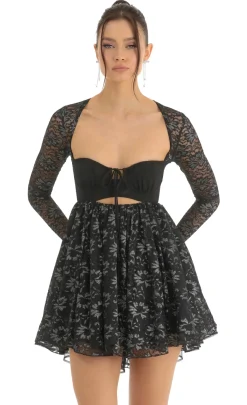LUCY IN THE SKY Mini Dresses^Lace Long Sleeve Baby Doll Dress In Black