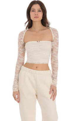 LUCY IN THE SKY Tops^Lace Long Sleeve Top In Cream