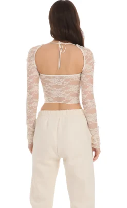 LUCY IN THE SKY Tops^Lace Long Sleeve Top In Cream
