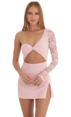LUCY IN THE SKY Mini Dresses^Lace One Shoulder Dress In Pink