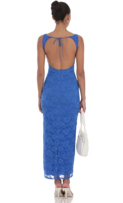 LUCY IN THE SKY Maxi Dresses^Lace Open Back Bodycon Maxi Dress In Blue