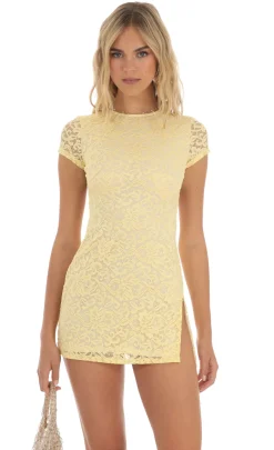 LUCY IN THE SKY Mini Dresses^Lace Open Back Mini Dress In Yellow