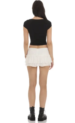 LUCY IN THE SKY Skirts|Shorts^Lace Ruffle Skort In White