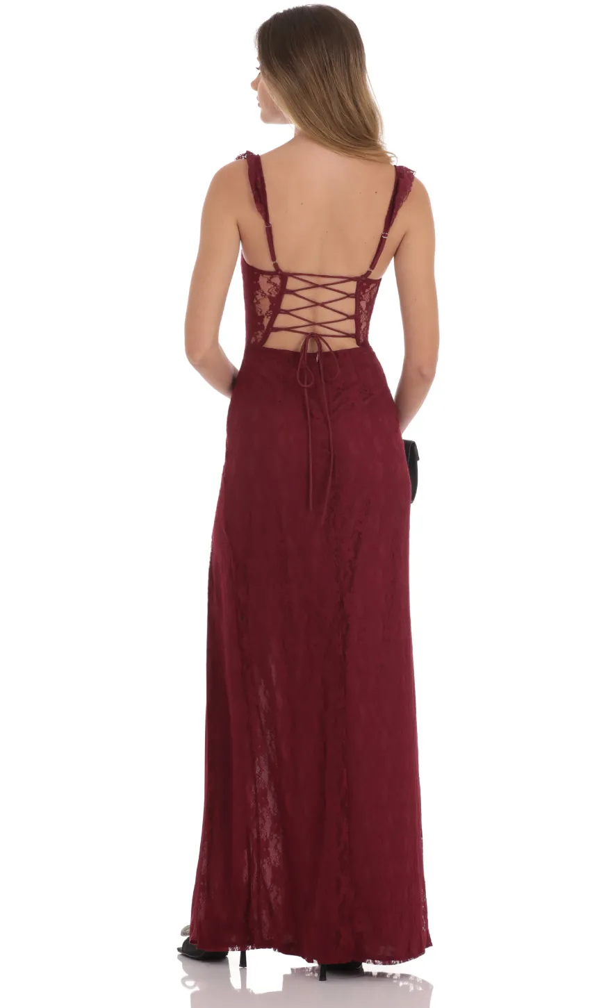 LUCY IN THE SKY Maxi Dresses^Lace Ruffle Sleeve Maxi Dress In Wine