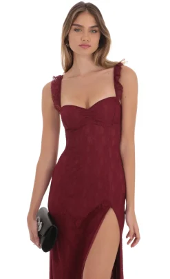 LUCY IN THE SKY Maxi Dresses^Lace Ruffle Sleeve Maxi Dress In Wine