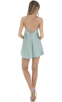 LUCY IN THE SKY Mini Dresses^Lace Satin Babydoll Dress In Seafoam