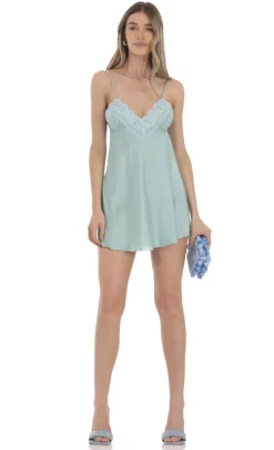 LUCY IN THE SKY Mini Dresses^Lace Satin Babydoll Dress In Seafoam