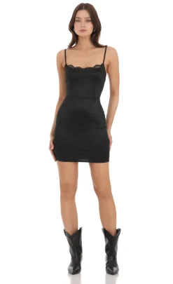 LUCY IN THE SKY Mini Dresses^Lace Satin Bodycon Dress In Black