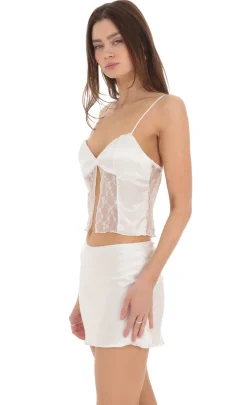 LUCY IN THE SKY Two-Piece Sets^Lace Satin Front Tie Two Piece Set In White