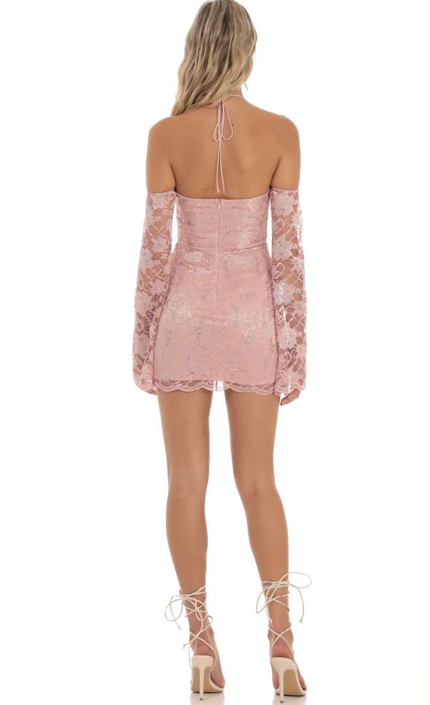 LUCY IN THE SKY Mini Dresses^Lace Sequin Off Shoulder Dress In Dusty Rose