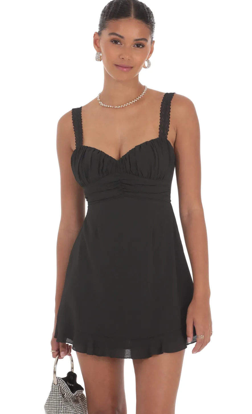 LUCY IN THE SKY Mini Dresses^Lace Strap Open Back Dress In Black