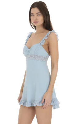 LUCY IN THE SKY Mini Dresses^Lace Strap Ruffle Dress In Blue