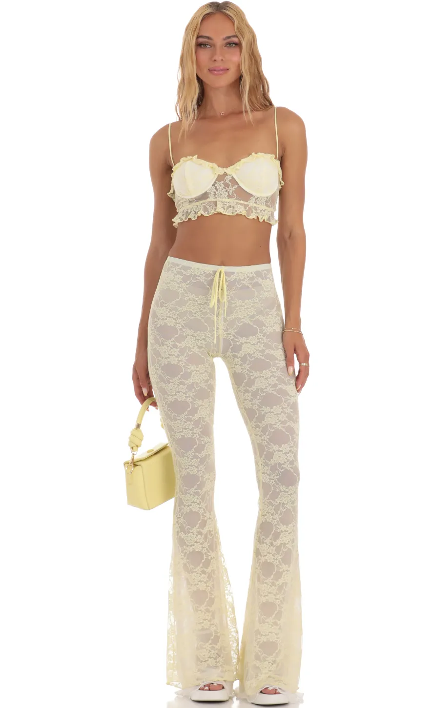 LUCY IN THE SKY Two-Piece Sets|Pants^Lace Three Piece Set In Yellow