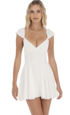 LUCY IN THE SKY Mini Dresses^Lace Trim Cap Sleeve Dress In White