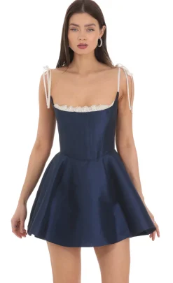 LUCY IN THE SKY Mini Dresses^Lace Trim Fit And Flare Dress In Navy