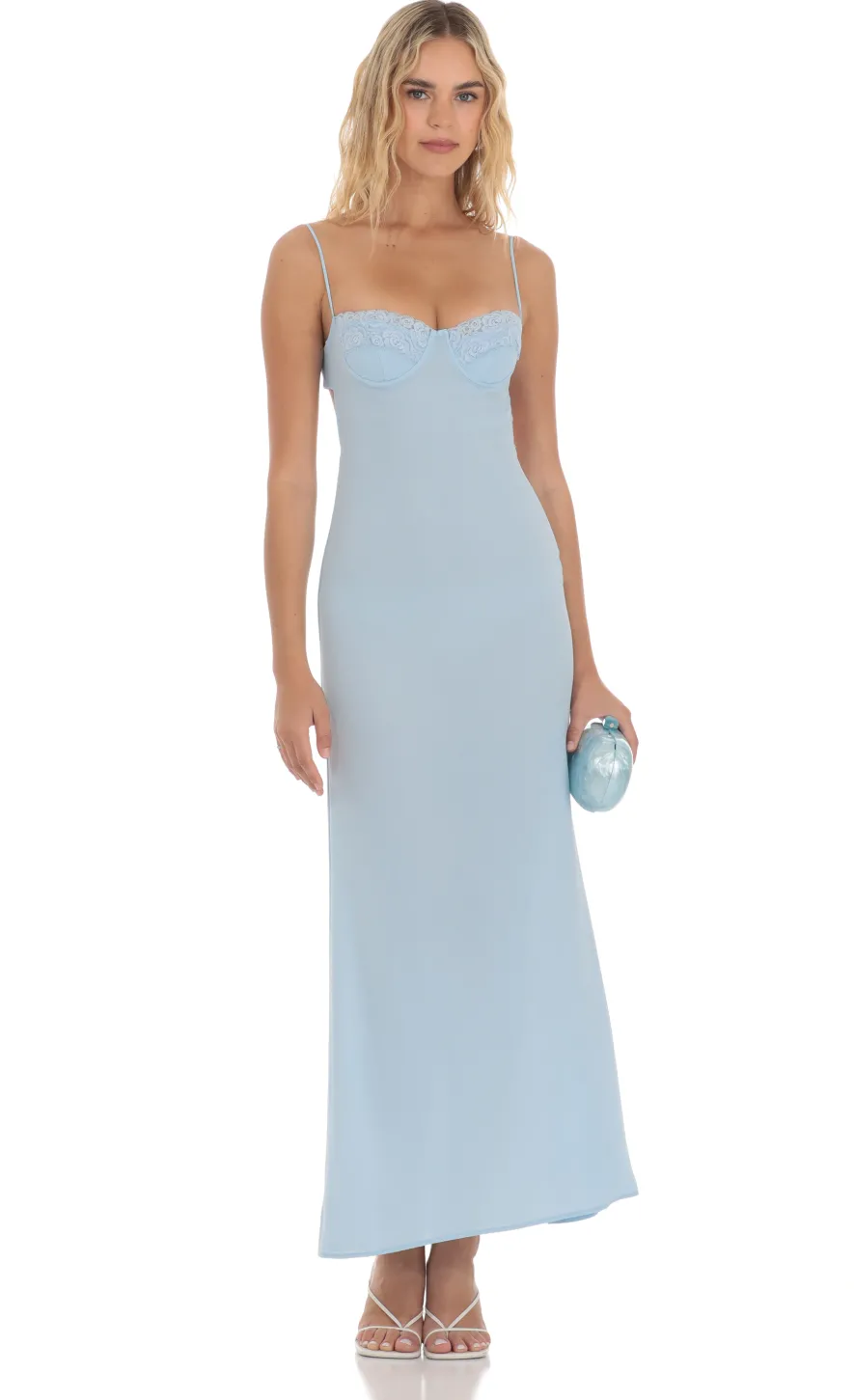 LUCY IN THE SKY Maxi Dresses^Lace Trim Maxi Dress In Light Blue