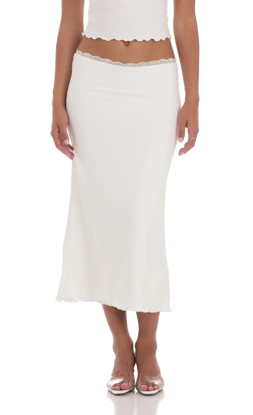 LUCY IN THE SKY Two-Piece Sets^Lace Trim Maxi Two Piece Set In White