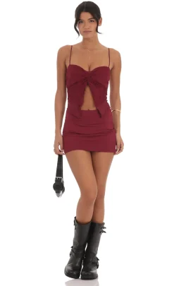 LUCY IN THE SKY Two-Piece Sets|Tops^Lace Twist Two Piece Set In Burgundy