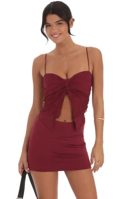 LUCY IN THE SKY Two-Piece Sets|Tops^Lace Twist Two Piece Set In Burgundy