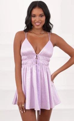 LUCY IN THE SKY Mini Dresses^Lace Up Dress In Lavender Leopard Jacquard Print