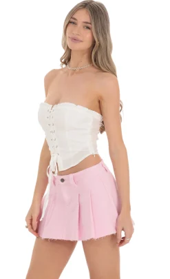 LUCY IN THE SKY Tops^Lace-Up Strapless Top In White