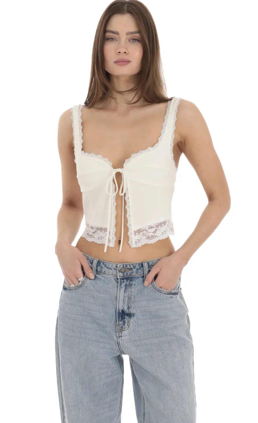 LUCY IN THE SKY Tops^Lace Vest Top In Cream