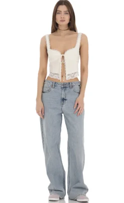 LUCY IN THE SKY Tops^Lace Vest Top In Cream