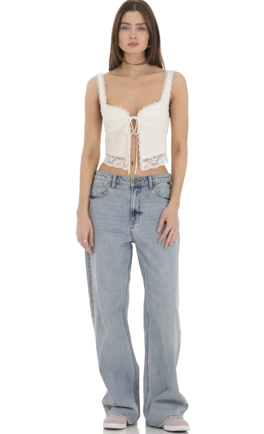 LUCY IN THE SKY Tops^Lace Vest Top In Cream
