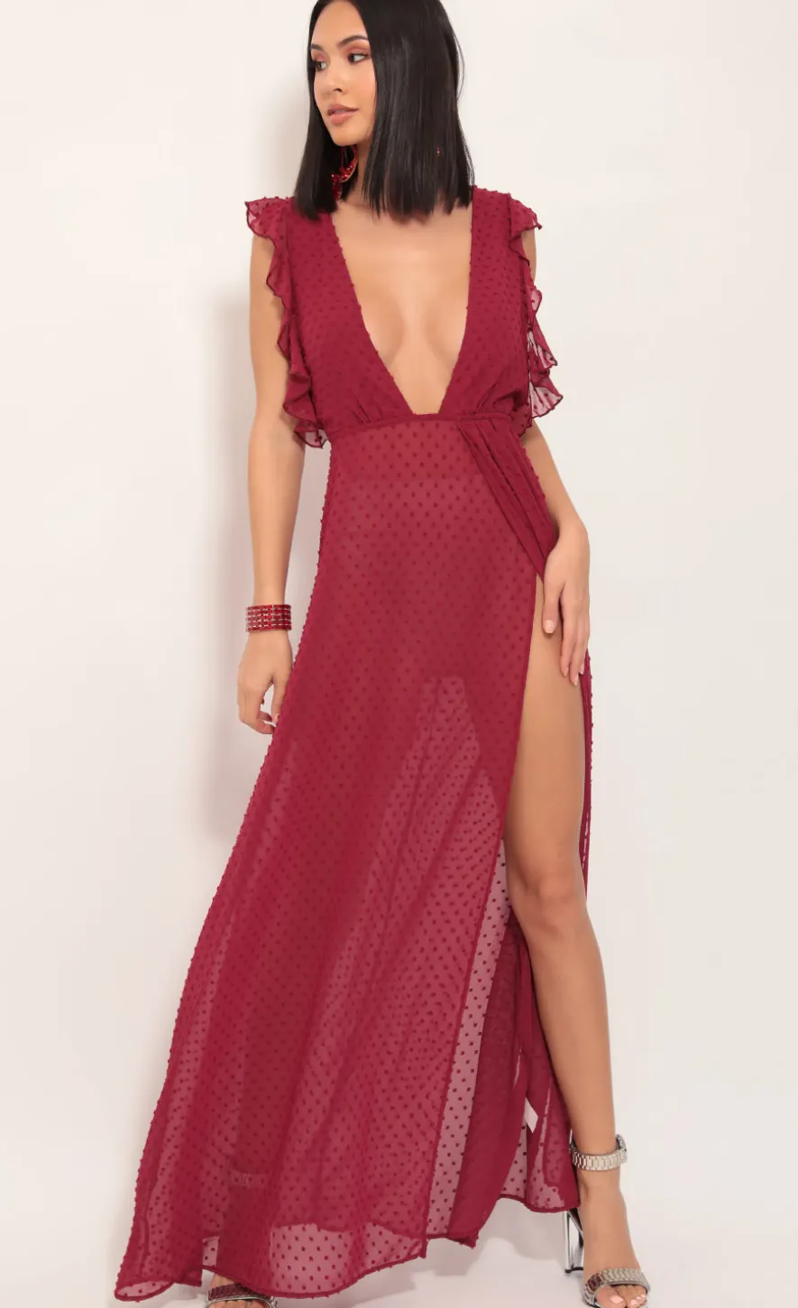 LUCY IN THE SKY Maxi Dresses^Layla Ruffle Chiffon Maxi In Ruby Dots