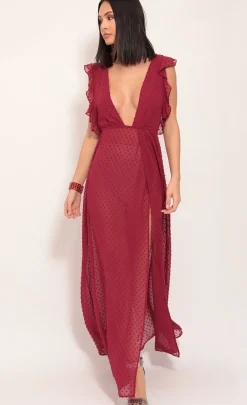 LUCY IN THE SKY Maxi Dresses^Layla Ruffle Chiffon Maxi In Ruby Dots