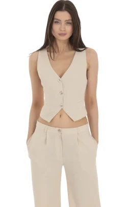 LUCY IN THE SKY Tops^Linen Buttoned Vest In Cream