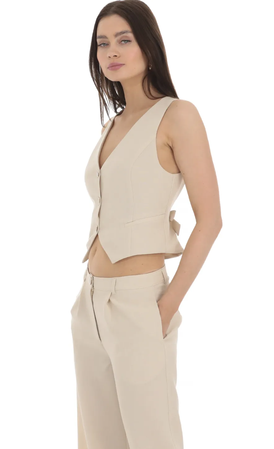 LUCY IN THE SKY Tops^Linen Buttoned Vest In Cream