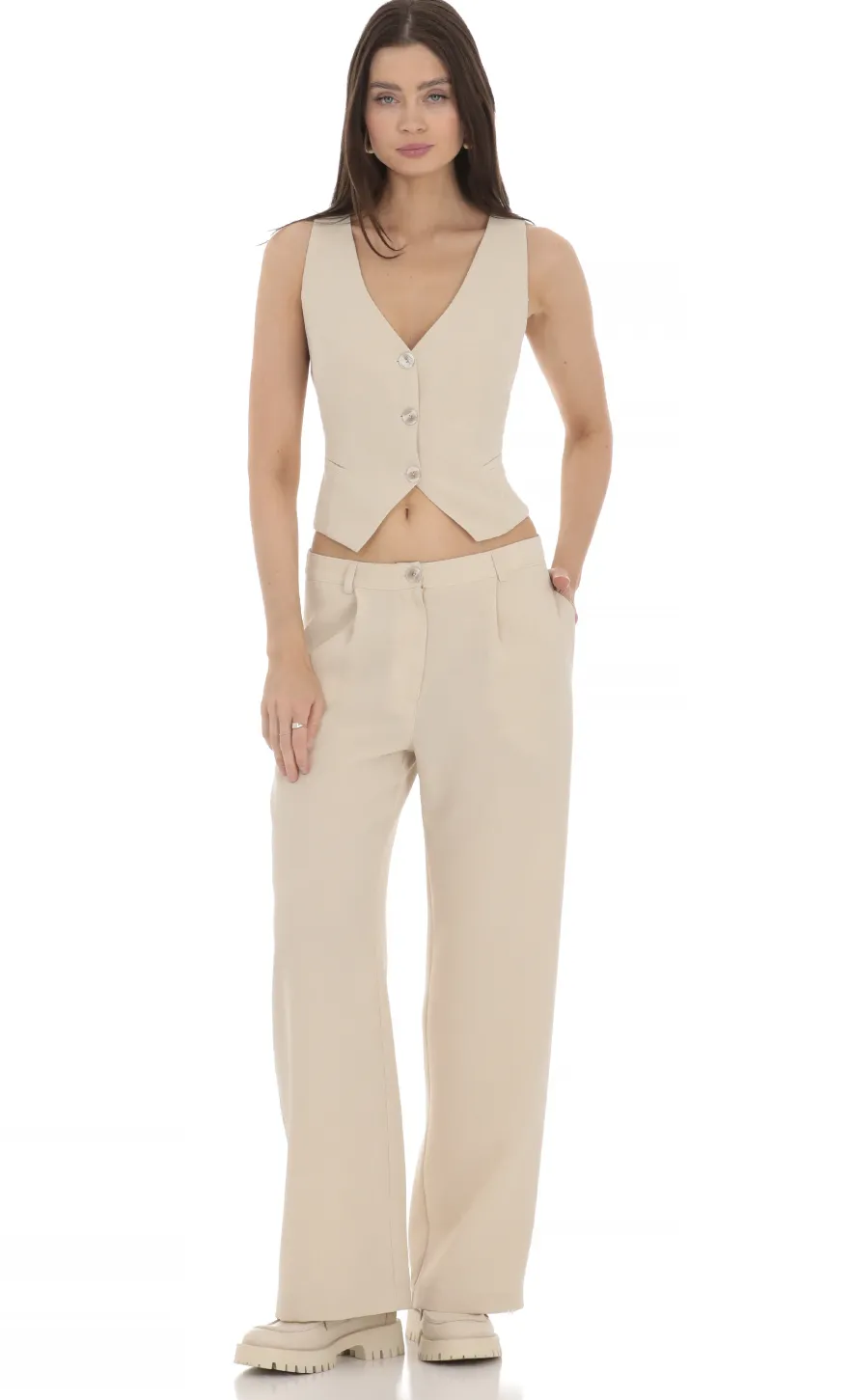 LUCY IN THE SKY Tops^Linen Buttoned Vest In Cream